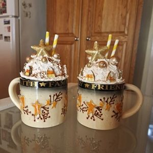 Two mugs with homemade toppers